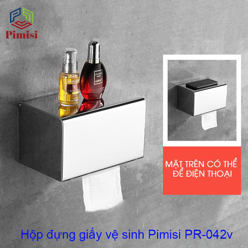 Hộp Đựng Giấy Vệ Sinh INOX 304 Pimisi PR-042V Nắp Đậy Kín Chống Nước Cho Giấy - Hàng Chính Hãng