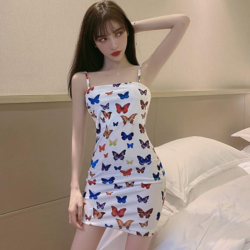 Đầm Không Tay In Hình Bướm Quyến Rũ Thời Trang Dành Cho Nữ