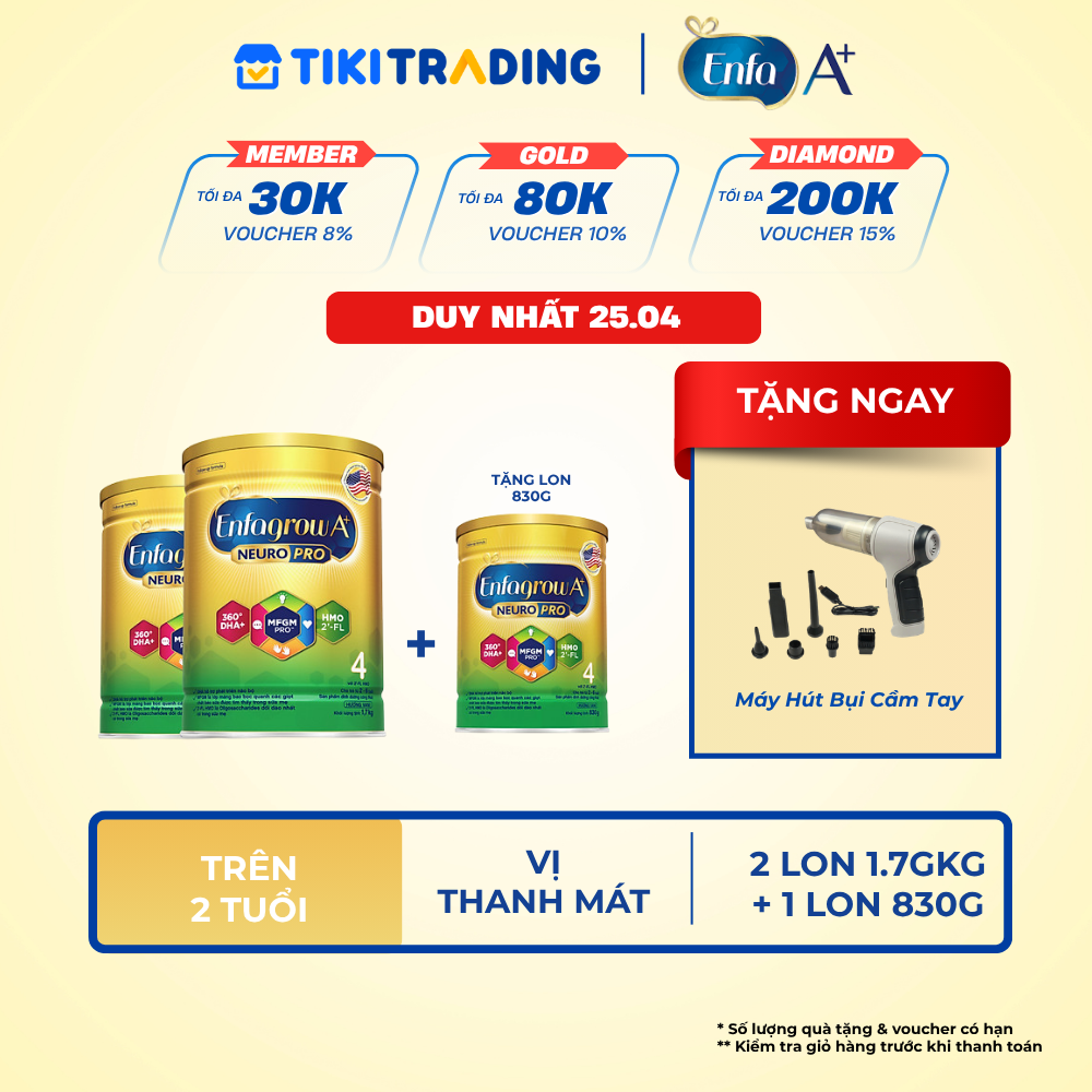 Tặng 1 lon 830g cùng loại Bộ 2 Lon Sữa bột Enfagrow A Neuropro 4 Vị thanh mát với dưỡng chất DHA &amp; MFGM cho trẻ từ 26 tuổi 1.7kg