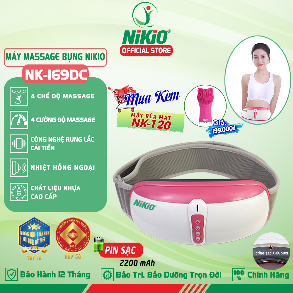 Đai Máy Massage Bụng Nikio NK-169DC - Công Nghệ Rung Lắc Kết Hợp Hồng Ngoại Tân Tiến, Mát Xa Bụng, Làm Săn Chắc Cơ Bụng Nhanh - Pin Sạc Tiện Lợi - Màu hồng