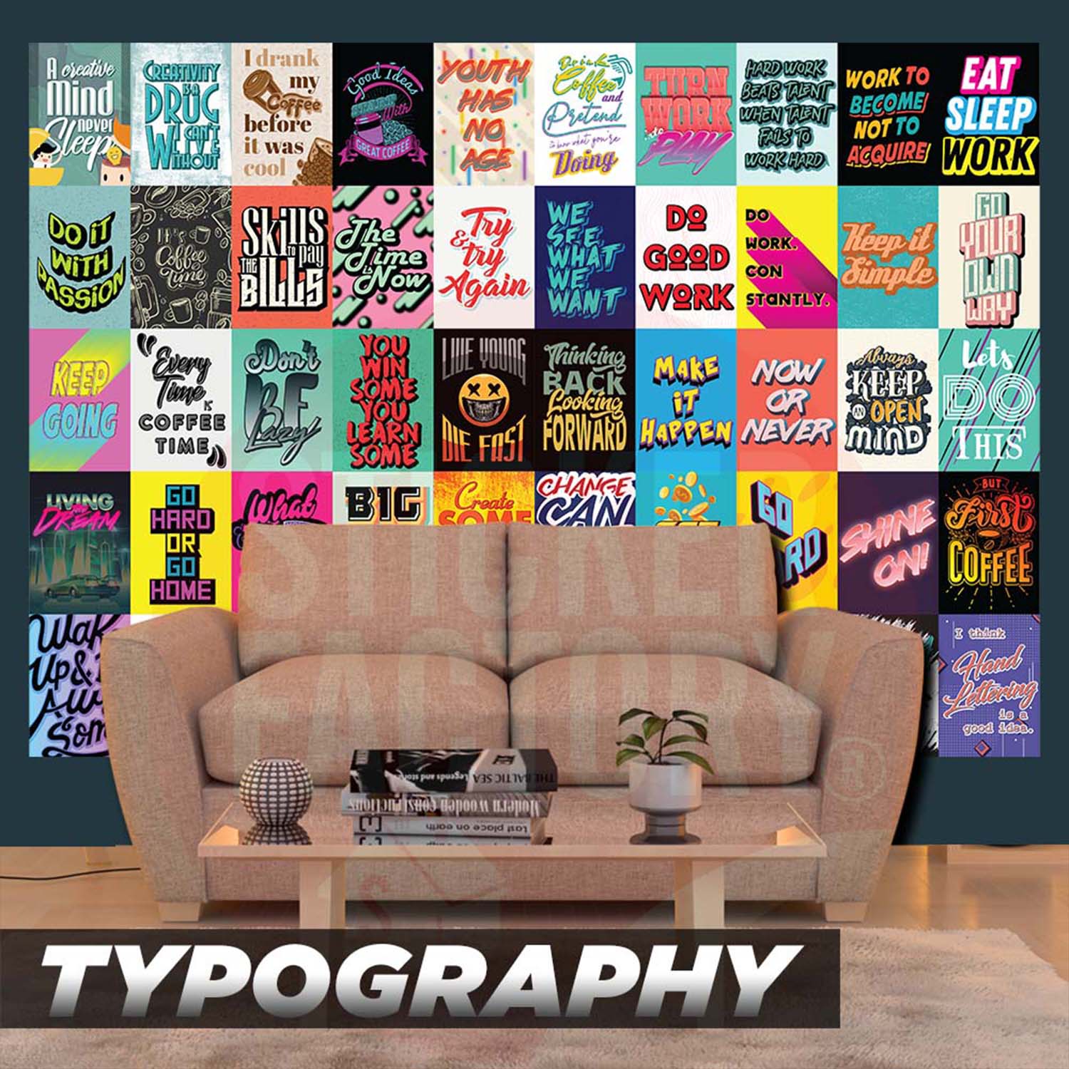 TYPOGRAPHY - Set 50 Poster A4 dán tường trang trí decor quán nhà cửa - STICKER FACTORY