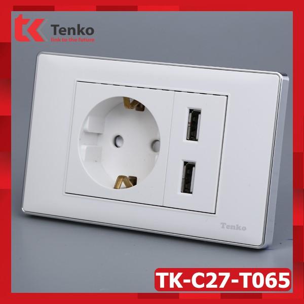 Ổ Cắm Điện Chìm Chuẩn Đức Tích Hợp 2 Cổng USB Sạc Nhanh 5V-2100mAh Màu Trắng An Toàn Cho Trẻ Nhỏ Tenko TK-C27-T065