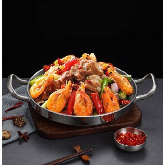 Chảo bạc 24cm thép không gỉ dày hai tay cầm màu bạc phong cách Hàn Quốc