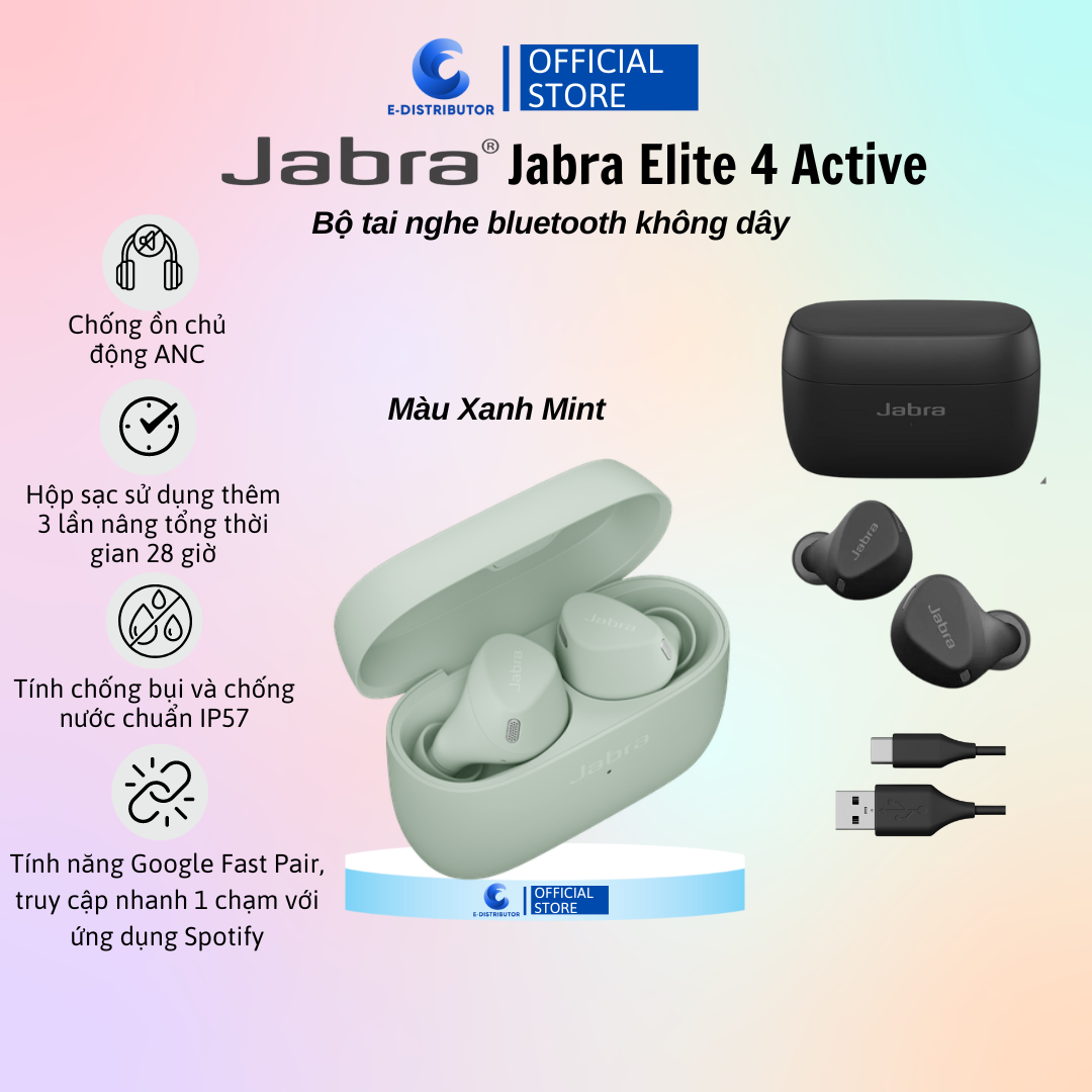 Bộ tai nghe bluetooth không dây JABRA ELITE 4 ACTIVE Philips - Hàng Chính Hãng - Bảo Hành 12 Tháng