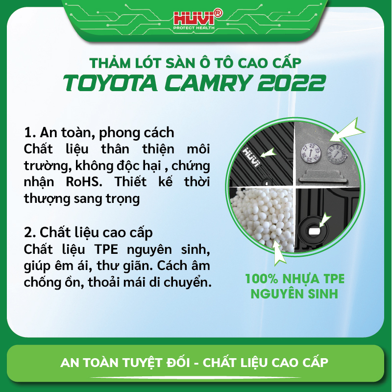 Thảm lót sàn ô tô Toyota Camry 2022 nhựa TPE nguyên sinh, ôm khít sàn xe