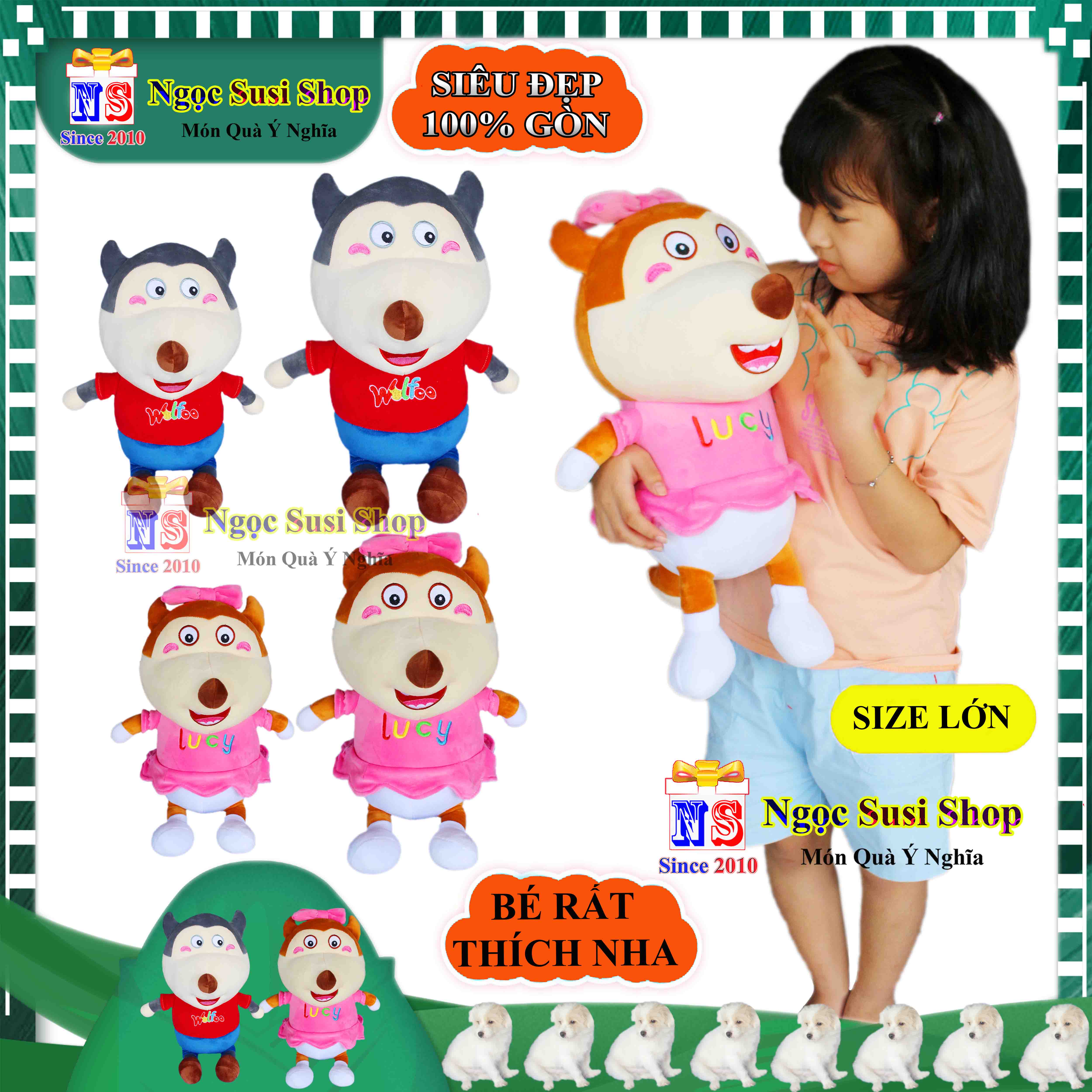 GẤU BÔNG CHÓ SÓI WOLFOO & LUCY SIÊU DỄ THƯƠNG CHO BÉ YÊU - THÚ BÔNG CHÓ SÓI