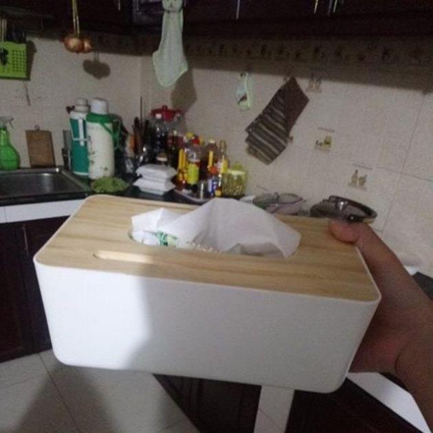 Hộp đựng khăn giấy nắp gỗ sang trọng bền đẹp cao cấp