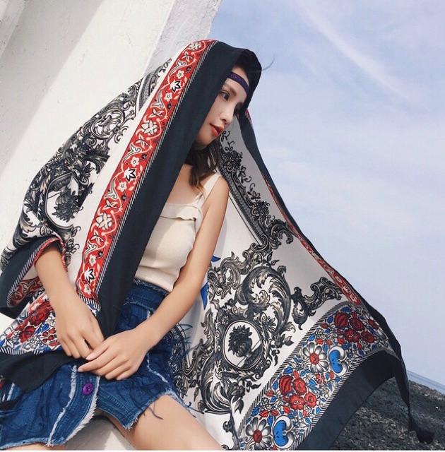 Khăn choàng du lịch biển khăn choàng boho in hoạ tiết thổ cẩm