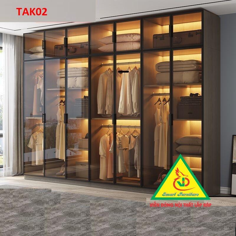 Tủ quần áo gỗ MDF cánh kính cường lực khung nhôm TAK01 - Nội thất lắp ráp Viendong Adv