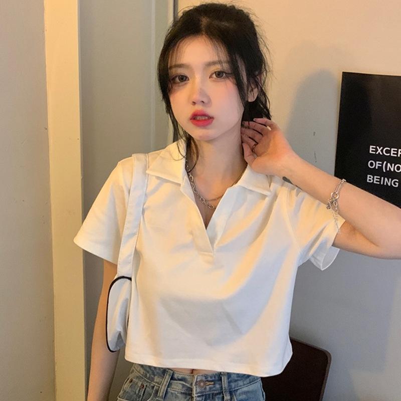 Áo croptop, áo croptop nữ, tay ngắn có cổ form rộng sexy, co giãn thoáng mát, crt thun sơ mi ulzzang cổ bẻ, ACN002