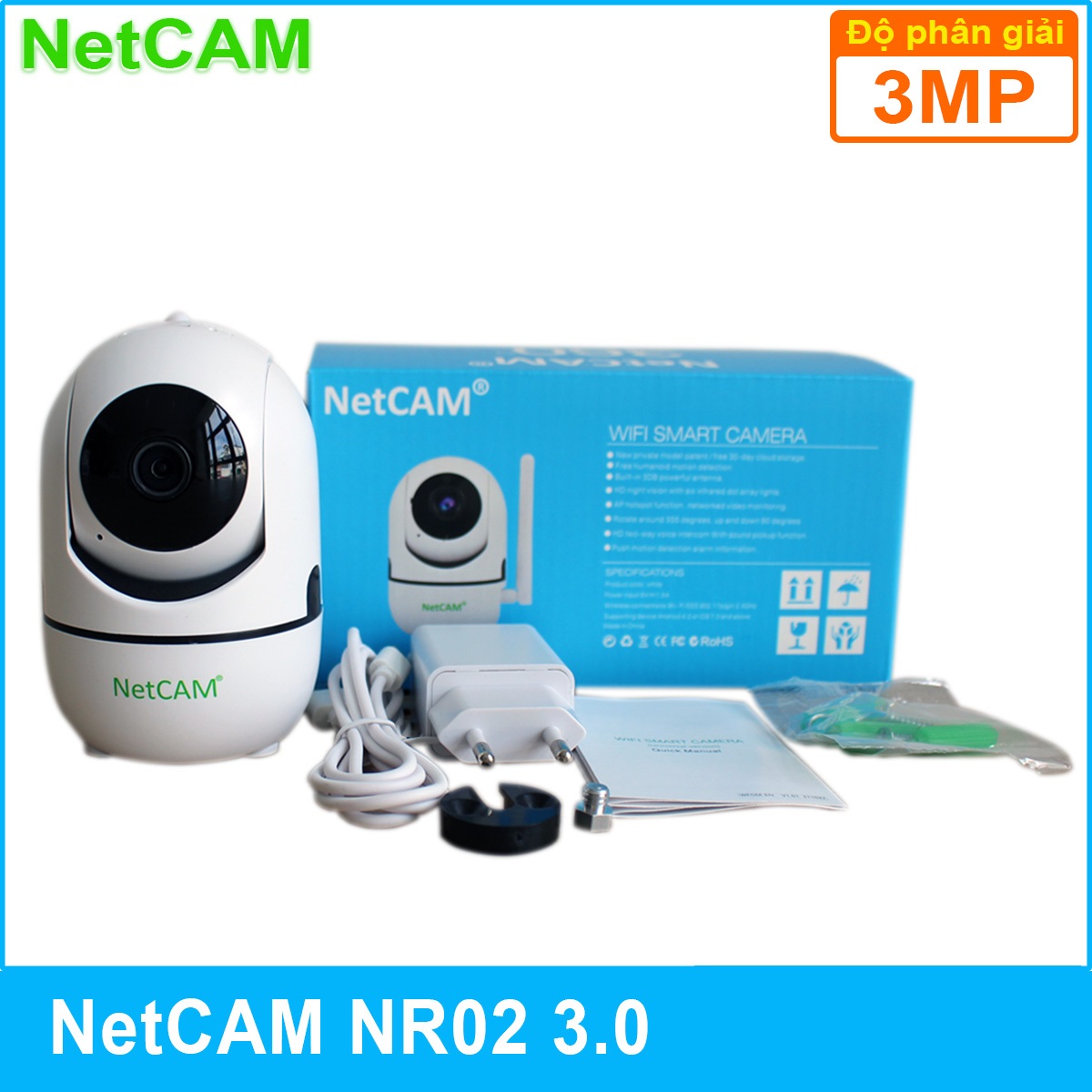 Camera IP WiFi Giám Sát An Ninh NetCAM NR02, độ phân giải 3.0MP - Hàng Chính Hãng