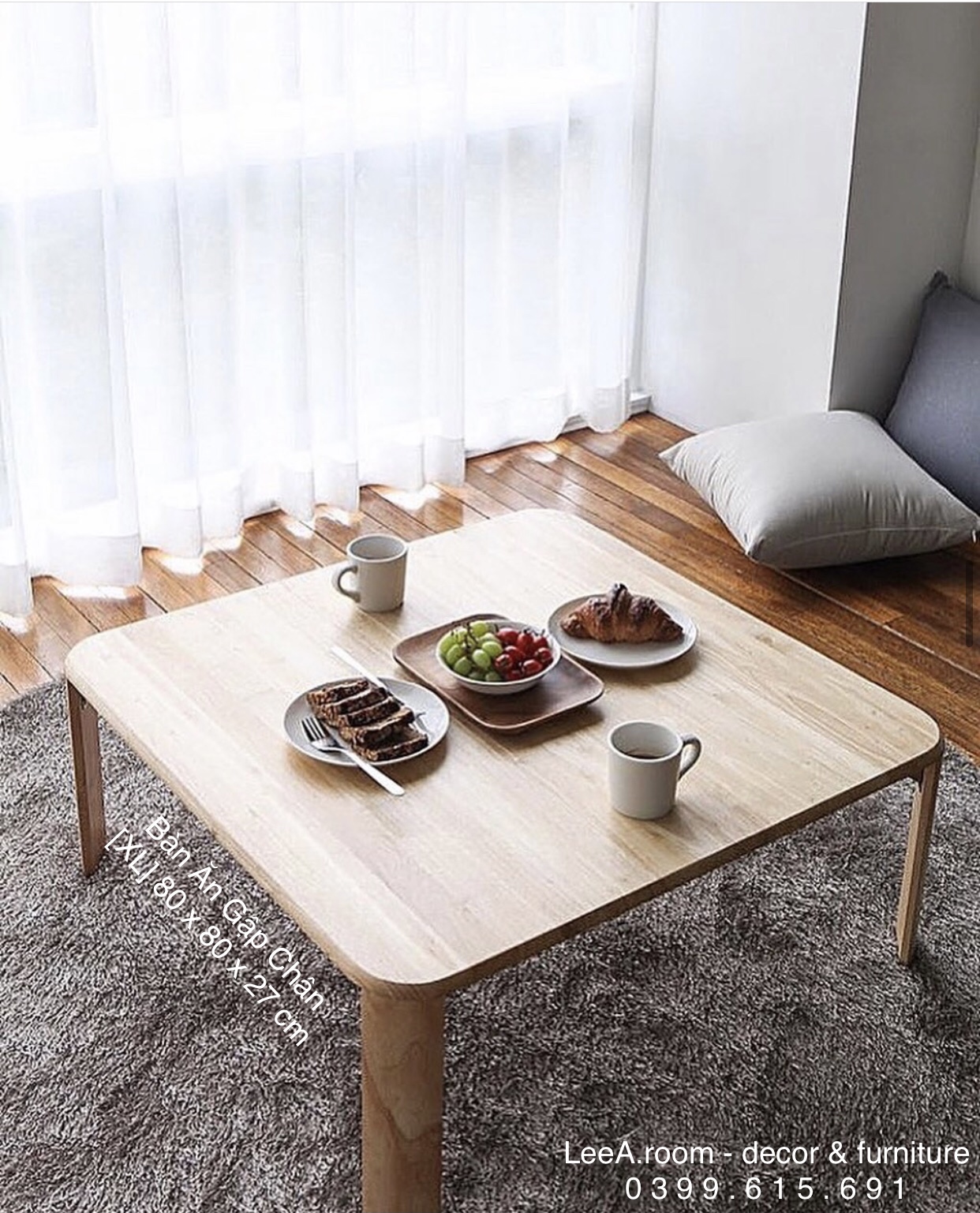 BÀN ĂN CƠM NGỒI BỆT CAO CẤP SIZE 80x80x32cm - GẤP ĐƯỢC VÀO