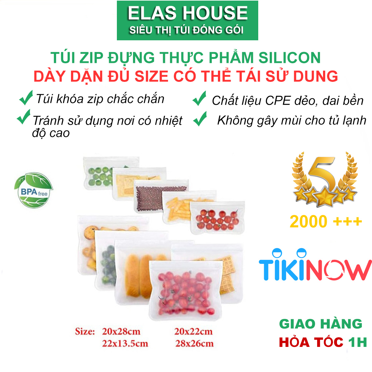 Túi Silicon Khóa Zip Đựng Thực Phẩm Tiện Dụng Cho Nhà Bếp