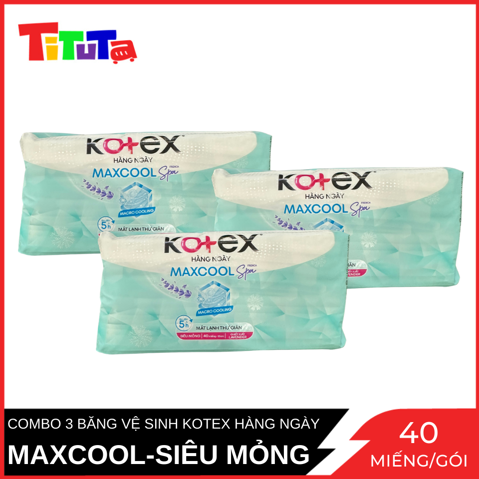 Combo 3 Băng Vệ SInh Kotex Hằng Ngày Maxcool Chiếc Suất Lavender 40 Miếng/Gói