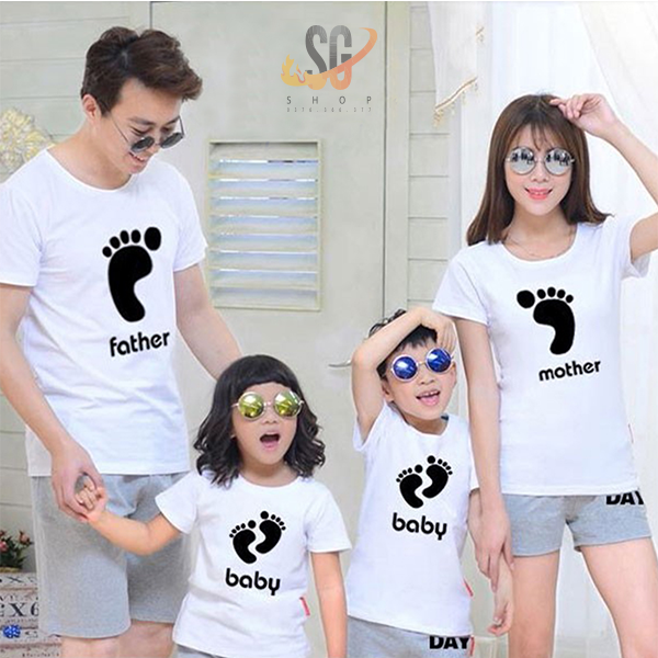 Áo thun gia đình 3/4/5 người Đồ gia đình dễ thương giá rẻ Thun cotton dày dặn Màu trắng (GD305T