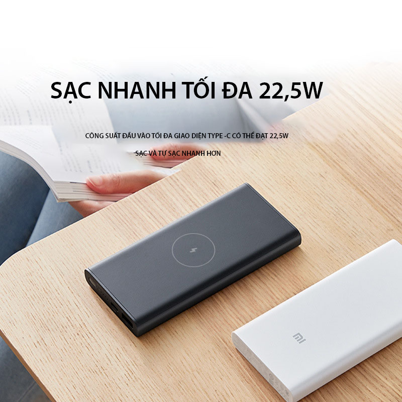 Sạc Dự Phòng Không Dây Floveme Xiao - Mi Polymer 10000mAh 2021 hỗ trợ Sạc nhanh , Công suất sạc không dây 10W MAX. - Hàng chính hãng