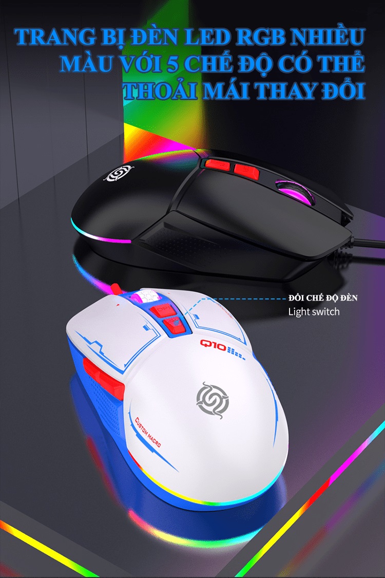 Chuột có dây chuyên game K-SNAKE Q10D có đèn led RGB 5 chế độ với tốc độ chuột lên đến 4000DPI - JL - HÀNG CHÍNH HÃNG