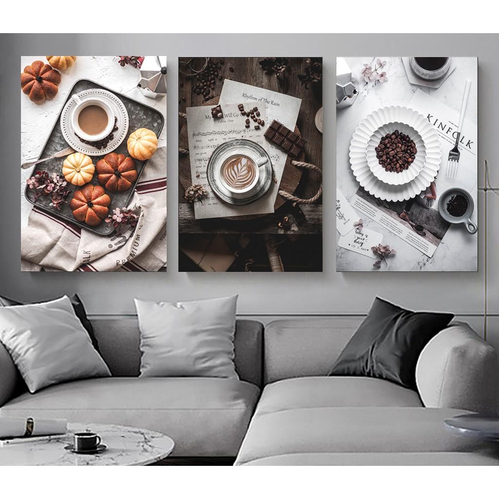 Bộ 3 tranh canvas treo tường trang trí quán cà phê LIN218 - 30 x 45 cm