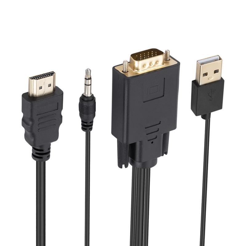 Bộ chuyển đổi VGA sang HDMI phong cách mới nhất với bộ nguồn dây đai âm thanh cáp chuyển vga sang hdmi 1,8 mét máy tính sang TV