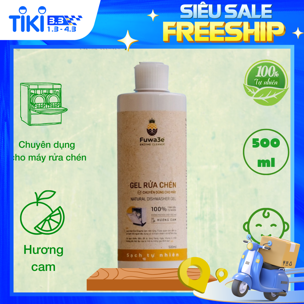 Nước rửa bát cho máy rửa chén bát Fuwa3e hữu cơ sinh học dạng gel 500ml