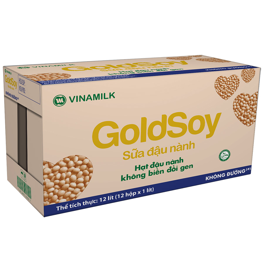 Hình ảnh Thùng 12 Hộp Sữa Đậu Nành Không Đường Goldsoy (1L)