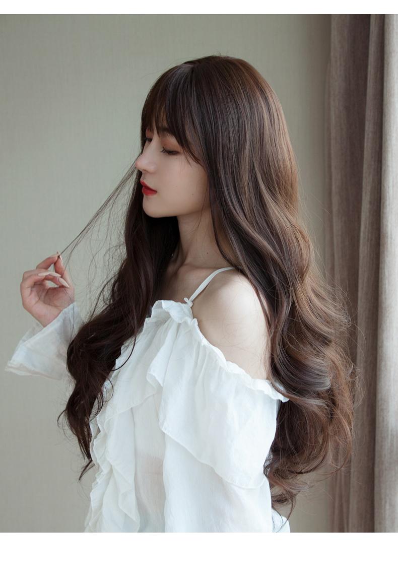 Tóc giả nữ nguyên đầu xoăn dài, tóc giả bộ cả đầu mái thưa hàn quốc