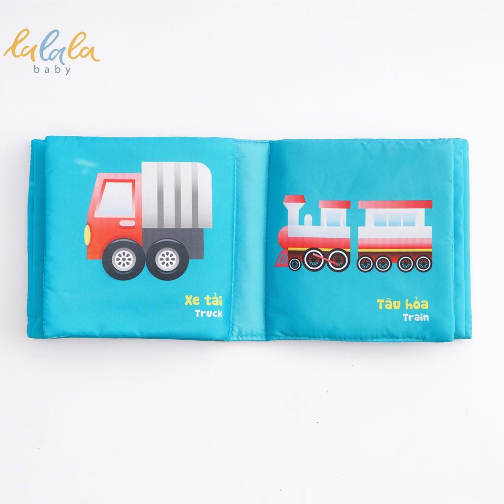 Sách vải song ngữ cho bé, kích thích đa giác quan chủ đề Phương tiện giao thông. Kích thước 15x15cm 12 trang