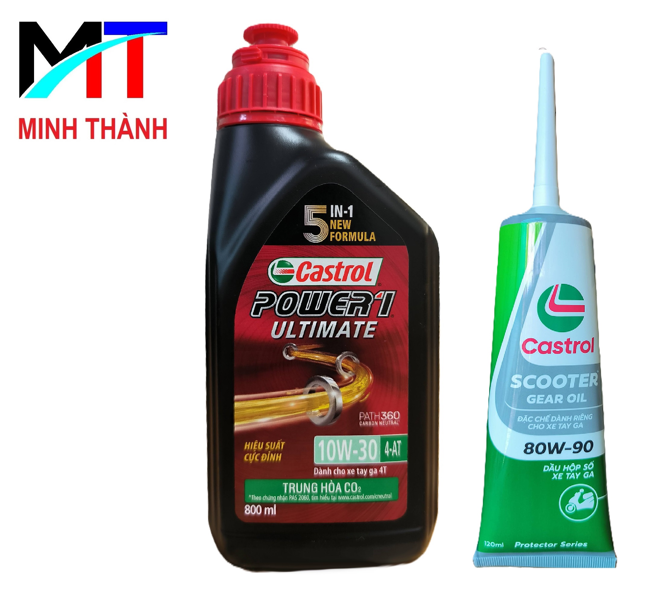 Combo 2 sản phẩm dầu nhớt động cơ cao cấp và dầu hộp số (dầu Lap) cho xe ga (Castrol Power1 Ultimate scooter 0,8L và Castrol scooter gear oil)