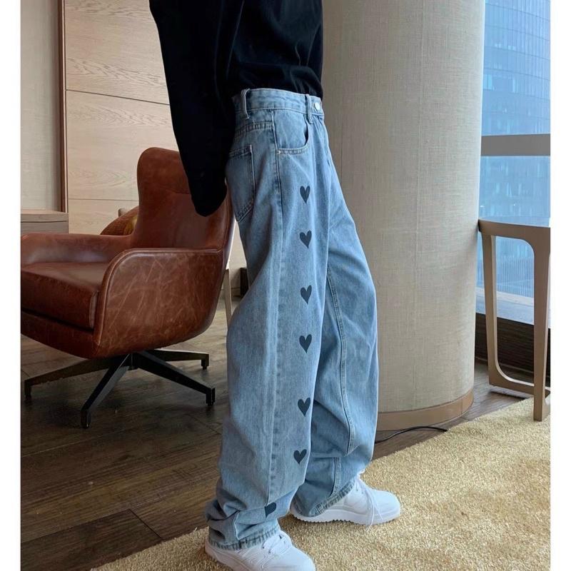 Quần Jeans Baggy Nam In Trái Tim - Baggy Ống Rộng Phong Cách