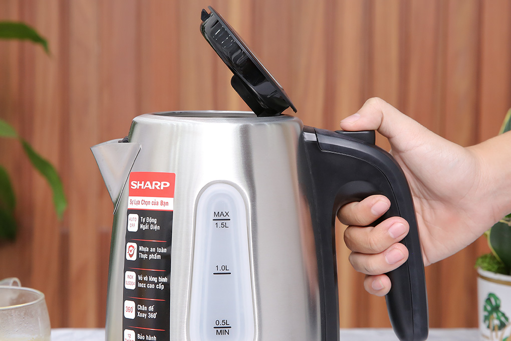 Bình đun Siêu Tốc 1.5 Lít Sharp EKJ-15EVS-ST Vạch báo mực nước, Cảm biến nhiệt: FADA - Hàng chính hãng, BH 12 tháng