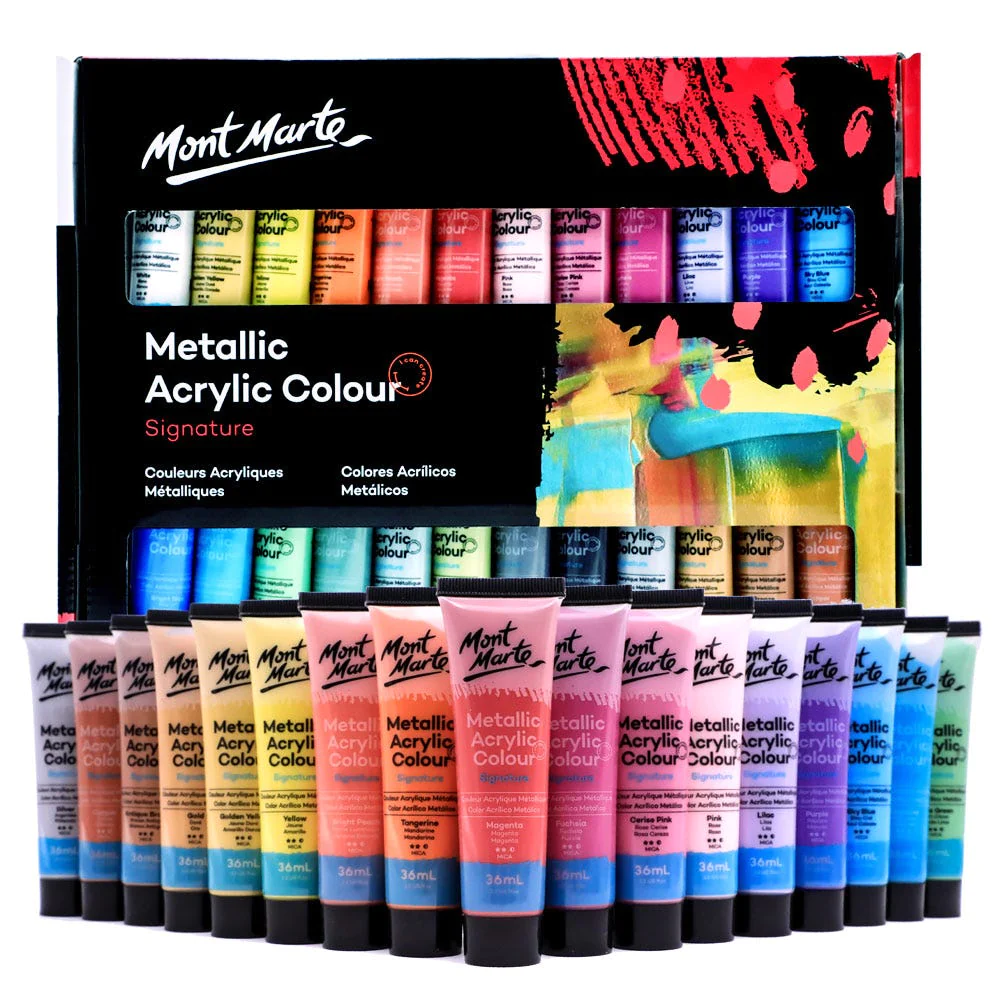 Bộ Màu Nhũ Metallic Acrylic Mont Marte 12/24/36 màu x 36ml