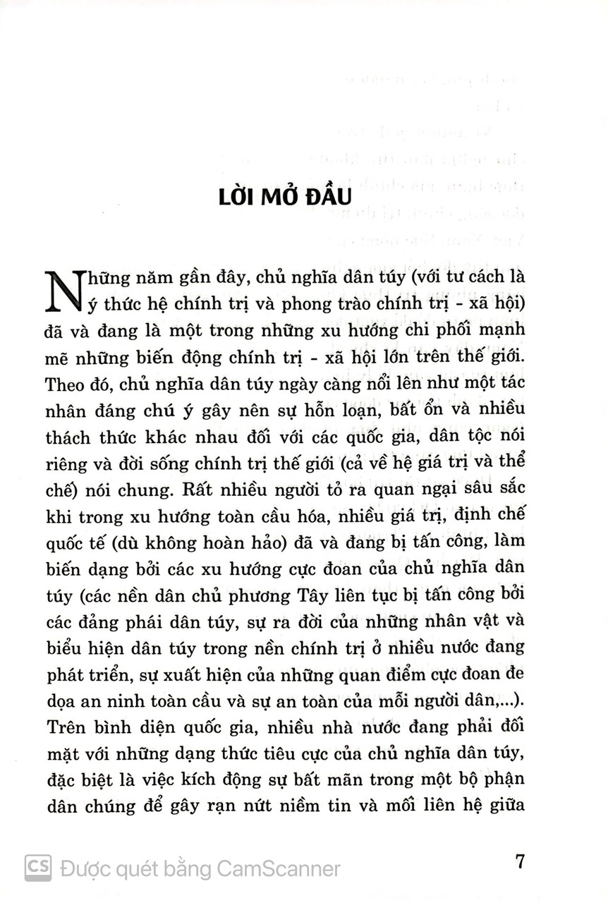 Chủ nghĩa dân túy trong đời sống chính trị thế giới và gợi ý tham khảo đối với Việt Nam