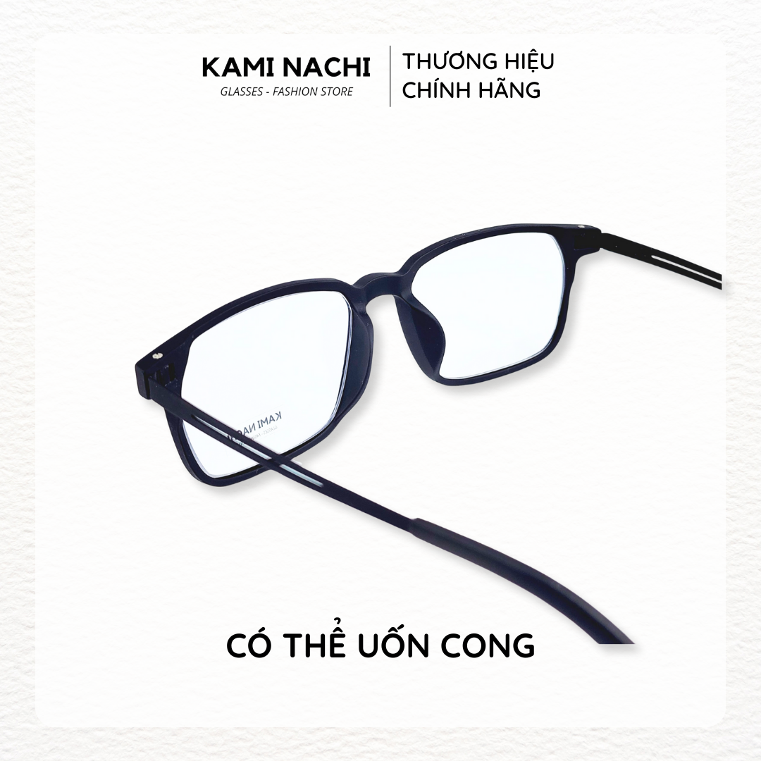 Gọng kính Titanium đen nhám dáng vuông thanh mảnh KAMI NACHI phong cách tối giản Size M
