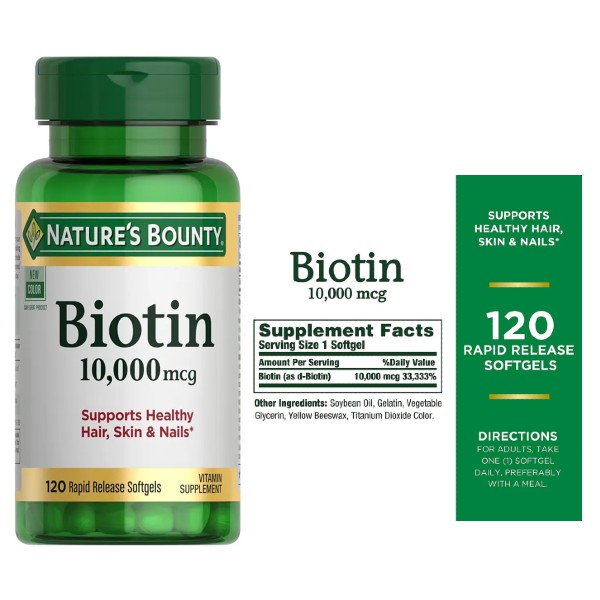 Viên uống dưỡng da tóc móng Nature’s Bounty Biotin 10.000mcg 120 Viên