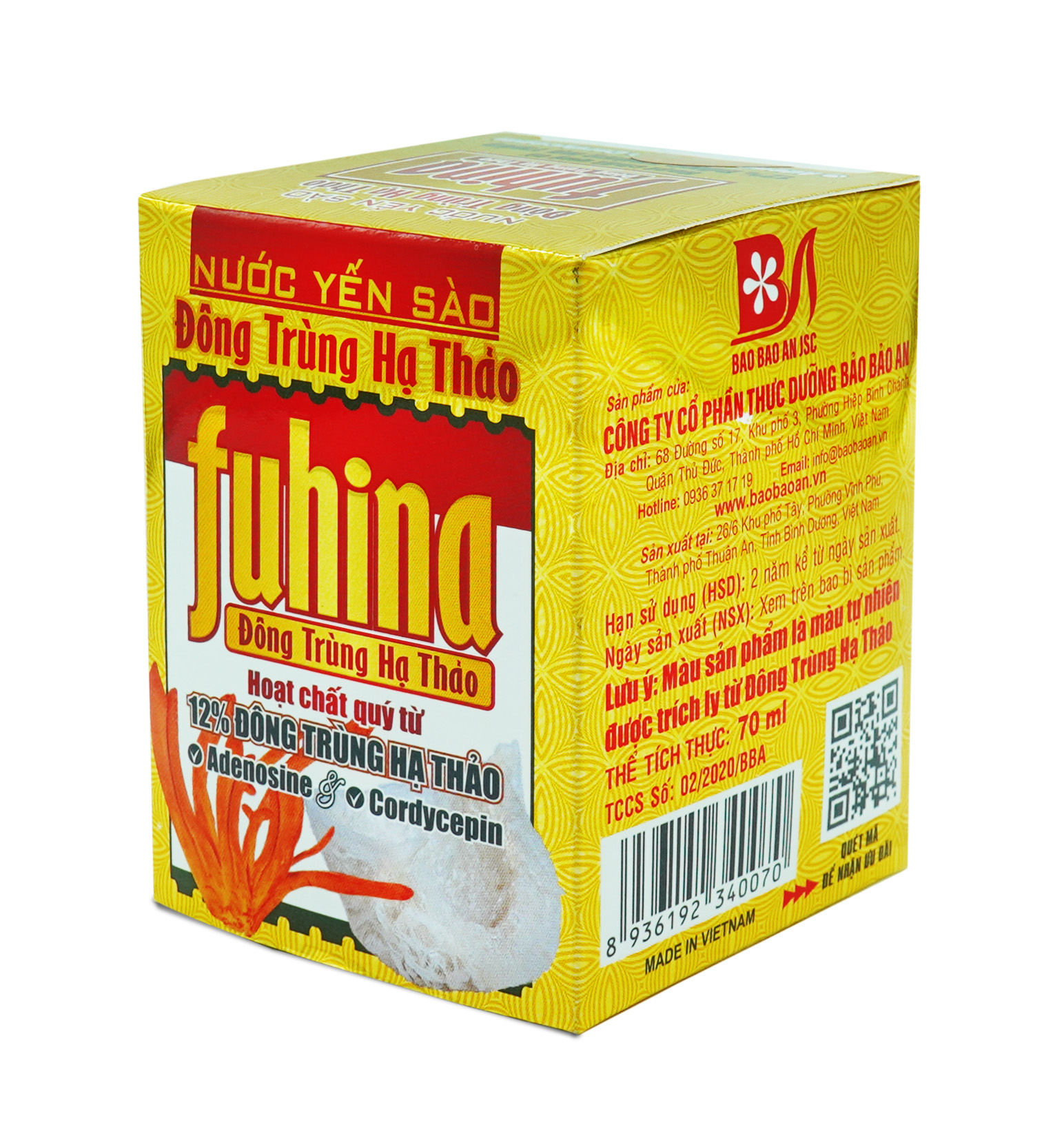 Hình ảnh [1 lọ x 70ml] Lọ nước yến sào Đông Trùng Hạ Thảo FUHINA 12% đạt chất lượng tiêu chuẩn quốc tế, không chất bảo quản, Tăng cường sinh lực và phục hồi sức khỏe người bệnh