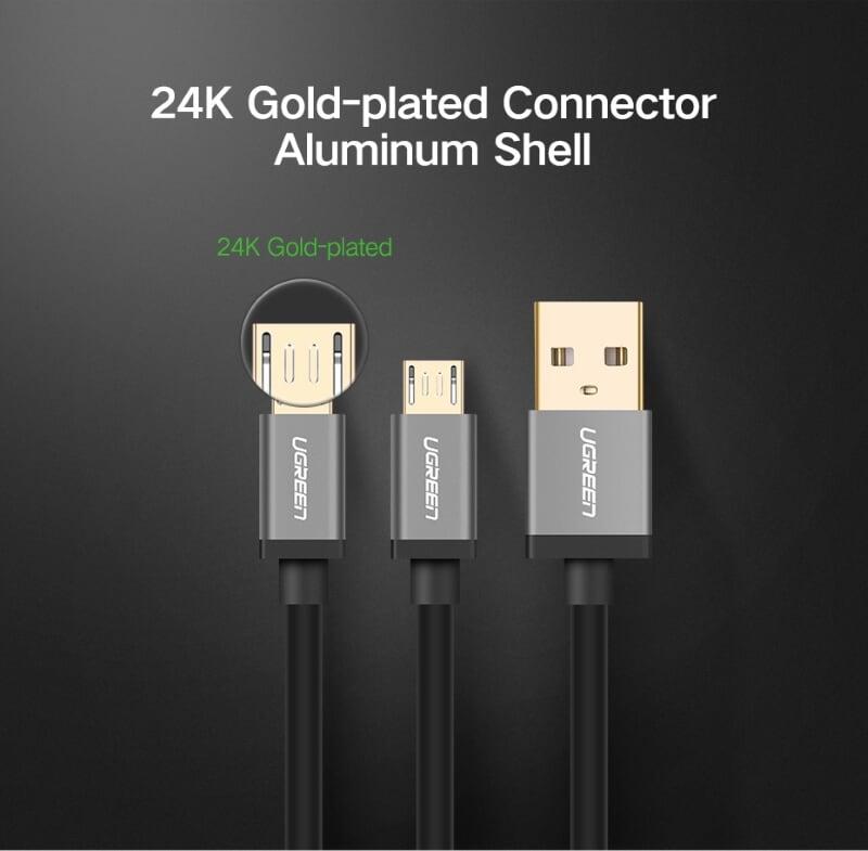 Ugreen UG40349US196TK 1.5M màu Đen Cáp sạc truyền dữ liệu USB 2.0 sang 2 đầu MICRO USB cao cấp - HÀNG CHÍNH HÃNG