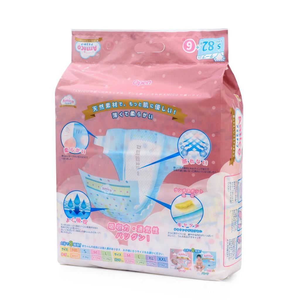 Bỉm - Tã dán Amico size S 82+ 6 miếng (Cho bé 4 - 8 kg)