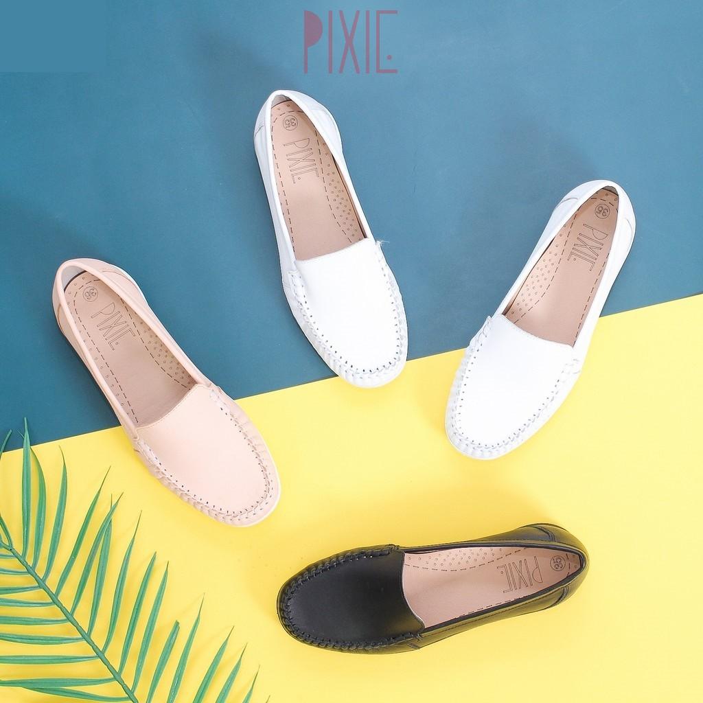 Giày Mọi Moccasin Da Bò Thật Đế Cao Su Pixie X482