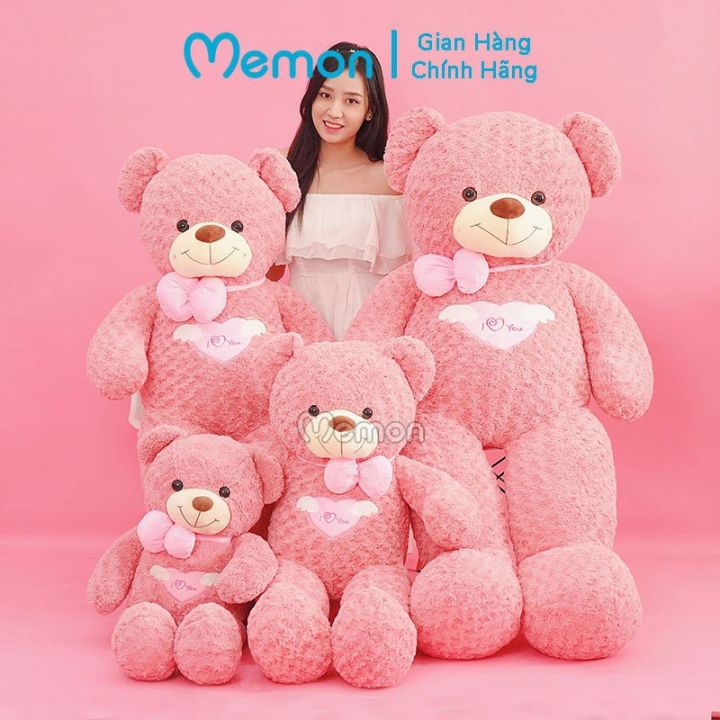 Gấu Bông Teddy Angel Hồng 80cm - 1m1- 1m5 Cao Cấp Memon, Gấu Bông Teddy Cute Khổng Lồ - Qùa Tặng Gấu Bông Cao Cấp