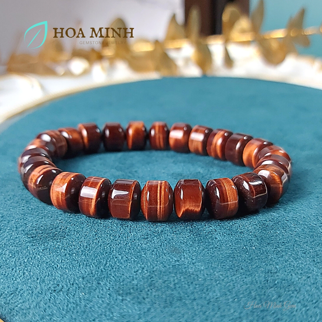 Vòng đá Mắt Hổ Đỏ Nâu kiểu bánh xe loại 5A size 10 li phong thủy tài lộc phong cách đỉnh đạc vòng tay nam, vòng tay nữ