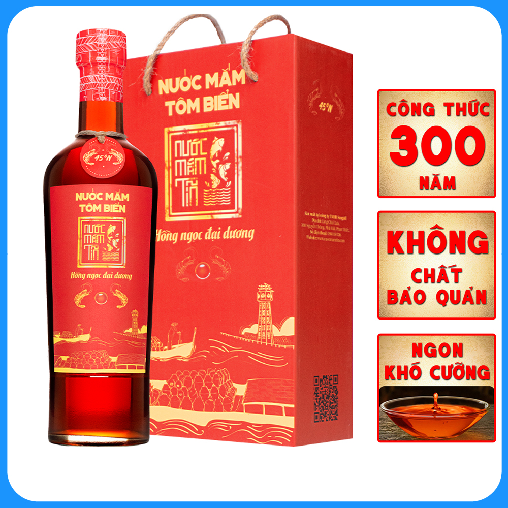 Nước Mắm Tĩn Tôm Biển độ đạm 45N tự nhiên chai 500ml Hồng Ngọc Đại Dương nước mắm nguyên chất truyền thống sạch cốt nhĩ đặc biệt từ tôm biển tươi không chất bảo quản.