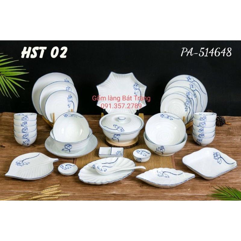 Bộ đồ ăn vẽ sen men trắng