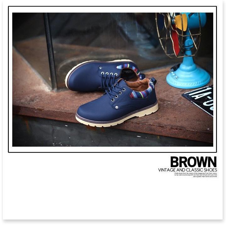 Giày Boot Nam Gót Thổ Cẩm Màu Xanh Navy