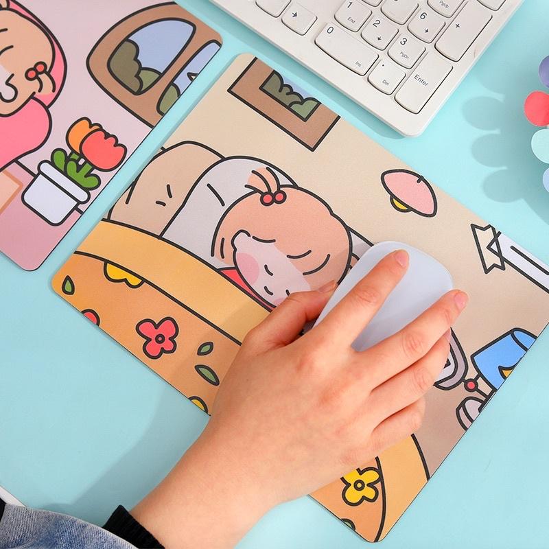 Miếng lót chuột hoạ tiết hoạt hình cô bé- Tấm lót bàn di chuột máy tính/ Laptop đế silicon chống trượt & chống thấm nước