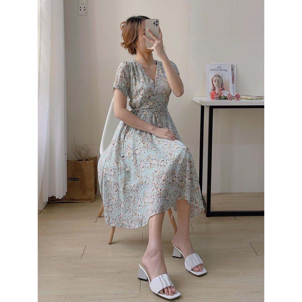 ĐẦM HOA CỔ V CỘT EO - ĐẦM HOA MAXI DỊU DÀNG - PHONG CÁCH HÀN QUỐC - MÈO IN DA HOUSE