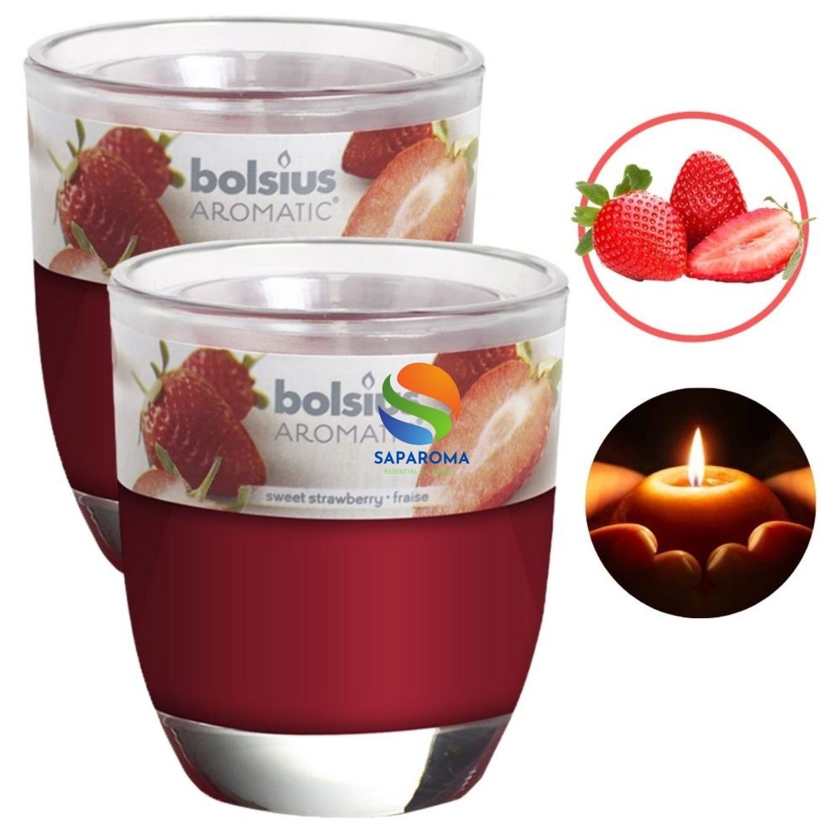 Combo 2 ly nến thơm tinh dầu Bolsius Sweet Strawberry 105g - hương dâu tây, nến trang trí, thơm phòng, thư giãn, Hỗ trợ khử mùi
