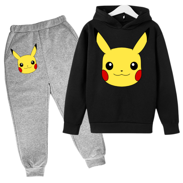 Pikachu Áo Hoodie Pokemon Áo Hoodie Game Áo Hoodie Bộ Thu Trẻ Em Áo + Quần 2 Bộ Teen Dễ Thương Áo Hoodie 4-14Y bộ Bé Trai Quần Áo