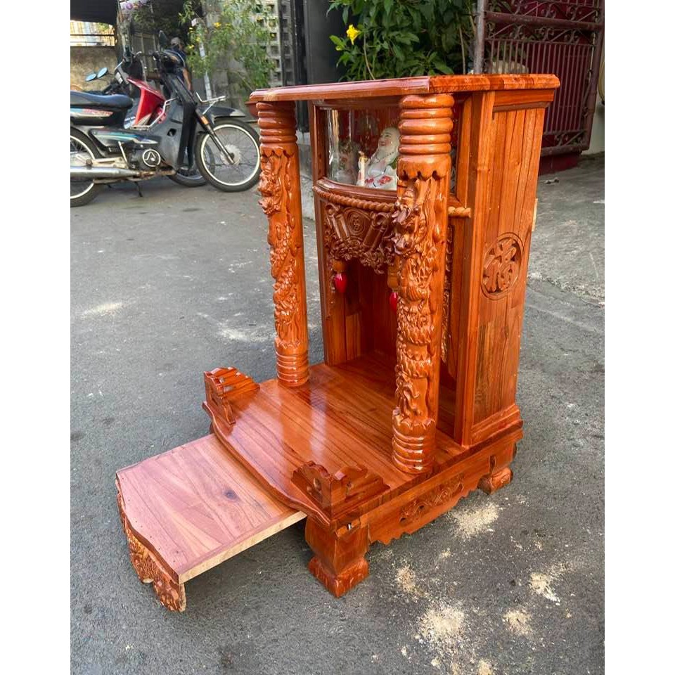 Bàn thờ thần tài ông địa gỗ xoan hộp đèn 48 x 81