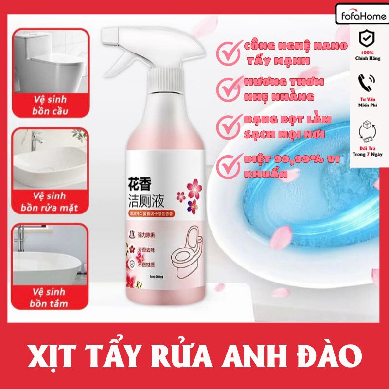 Chai Xịt Tẩy Rửa Bồn Cầu Hoa Anh Đào, Nhà Vệ Sinh Đa Năng Siêu Sạch Hương Nước Hoa Anh Đào Khử Khuẩn 500ml