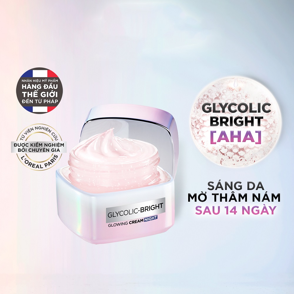 Kem Dưỡng Ban Đêm L'Oreal Paris Sáng Da Glycolic Bright Glowing Cream Night 50ml